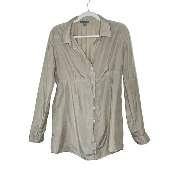 James Perse Silk Tunic Button Down Shirt Women’s Large Light Tan Blouse - Picture 1 of 8